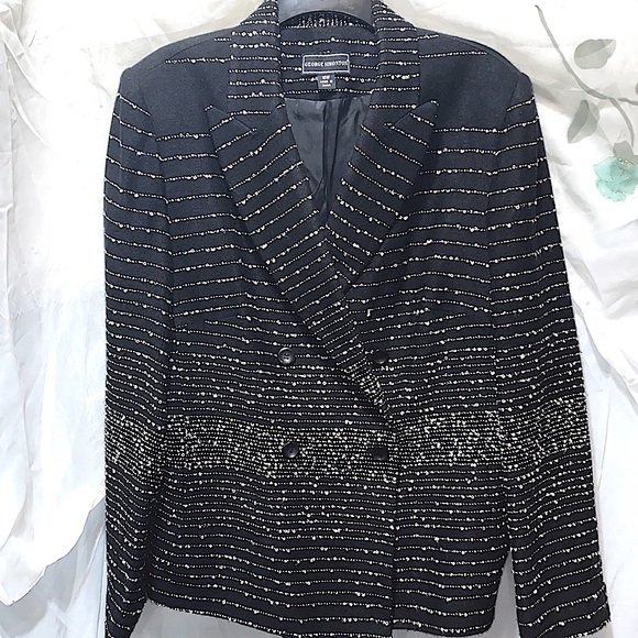 GEORGE SIMONTON SUIT BLK/WHT STRIPED SZ 16W